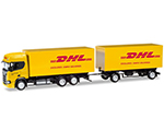 Scania CR High Roof interchangeable box trailer DHL 1:87 herpa HE309400